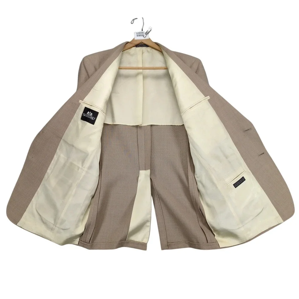 Vintage Stafford Beige Textured Blazer Mens 42L Gold Crest Buttons‎ Made USA 80s